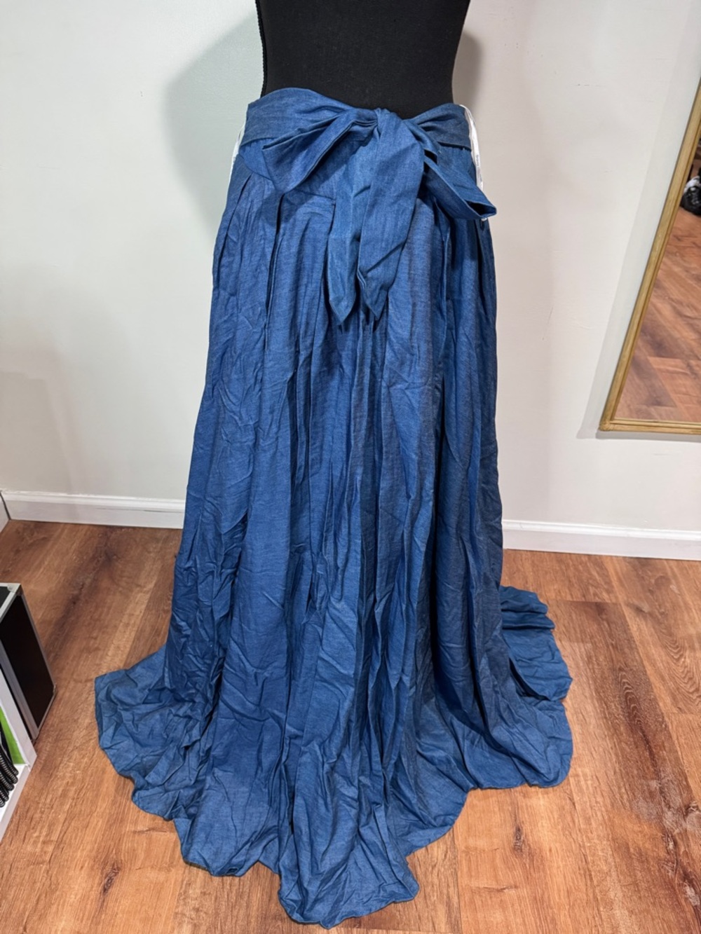 Gracia Deep Blue Maxi Skirt with Front Tie